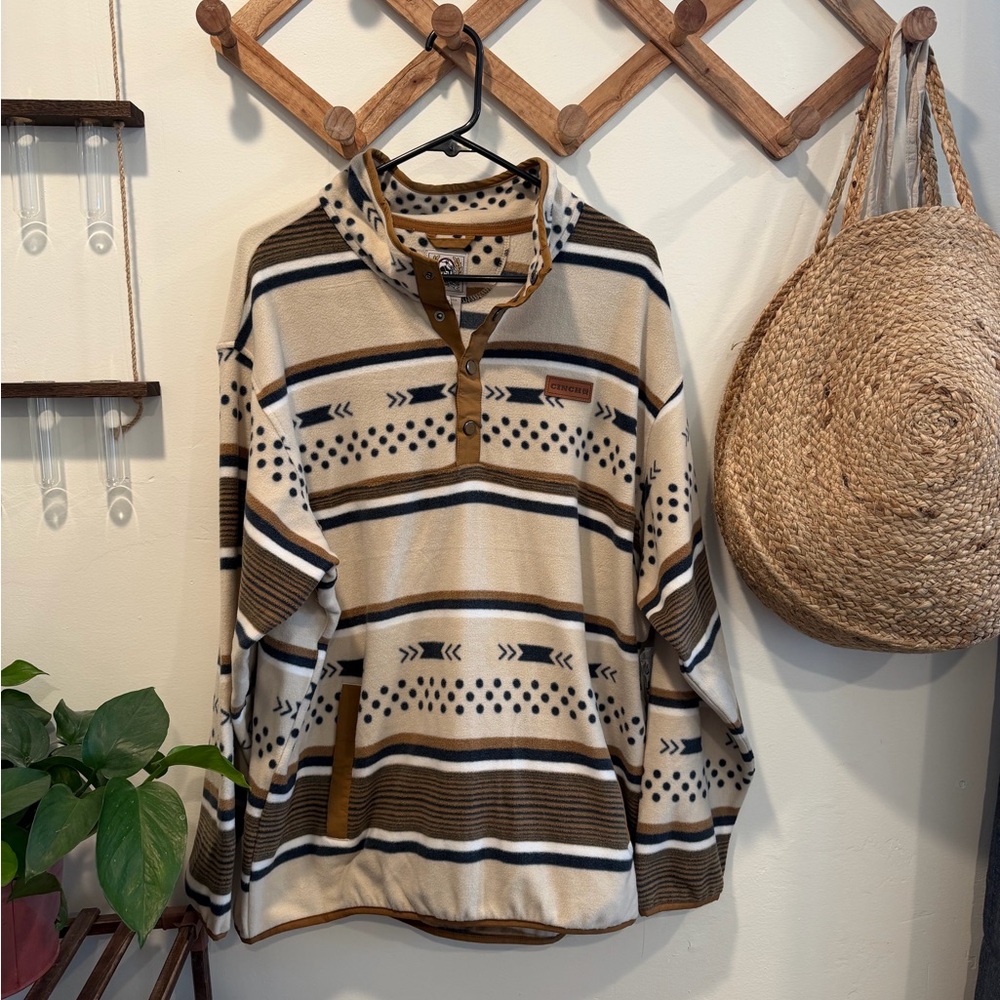 Cinch Cream and Brown Patterned Pullover